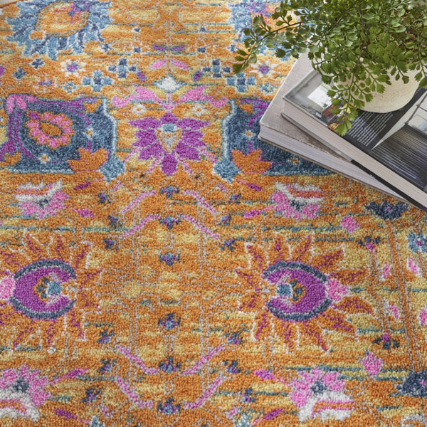 HomeRoots 5' Blue and Orange Floral Distressed Area Rug – Timeless Elegance for Modern and Traditional Spaces 8' X 10' Rectangle 385306