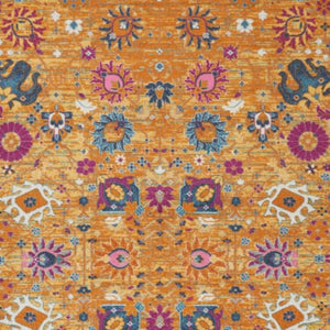 HomeRoots 5' Blue and Orange Floral Distressed Area Rug – Timeless Elegance for Modern and Traditional Spaces 8' X 10' Rectangle 385306