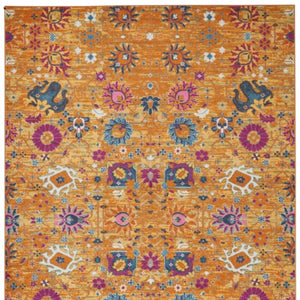 HomeRoots 5' Blue and Orange Floral Distressed Area Rug – Timeless Elegance for Modern and Traditional Spaces 8' X 10' Rectangle 385306