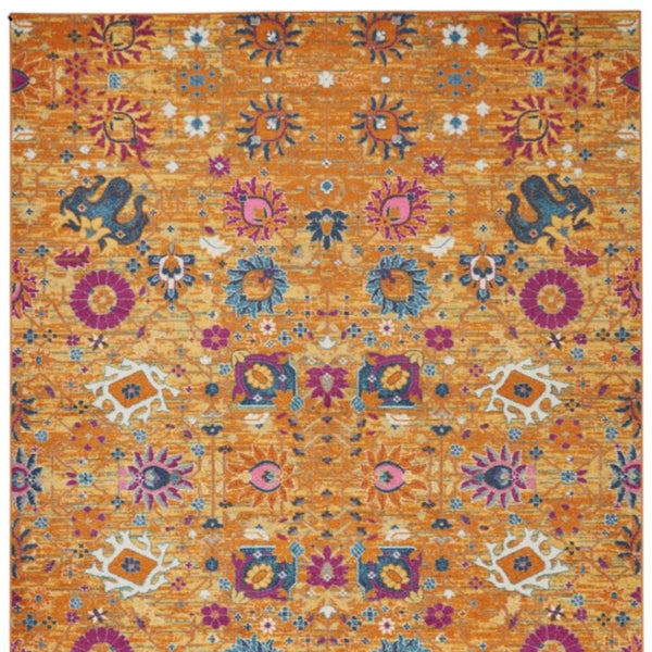HomeRoots 5' Blue and Orange Floral Distressed Area Rug – Timeless Elegance for Modern and Traditional Spaces 8' X 10' Rectangle 385306