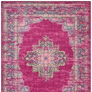 HomeRoots 5' Vibrant Fuchsia and Blue Oriental Distressed Area Rug - Timeless Design for Modern Spaces 8' x 10' 385313