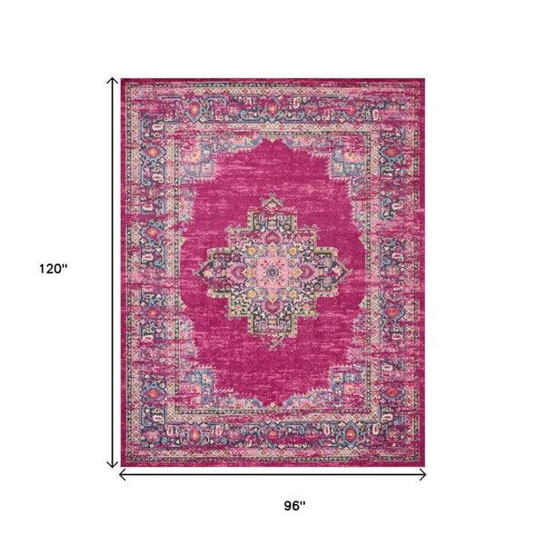 HomeRoots 5' Vibrant Fuchsia and Blue Oriental Distressed Area Rug - Timeless Design for Modern Spaces 8' x 10' 385313