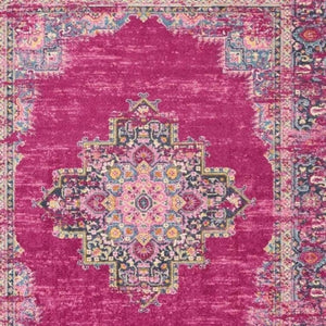 HomeRoots 5' Vibrant Fuchsia and Blue Oriental Distressed Area Rug - Timeless Design for Modern Spaces 8' x 10' 385313