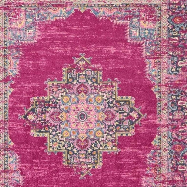 HomeRoots 5' Vibrant Fuchsia and Blue Oriental Distressed Area Rug - Timeless Design for Modern Spaces 8' x 10' 385313