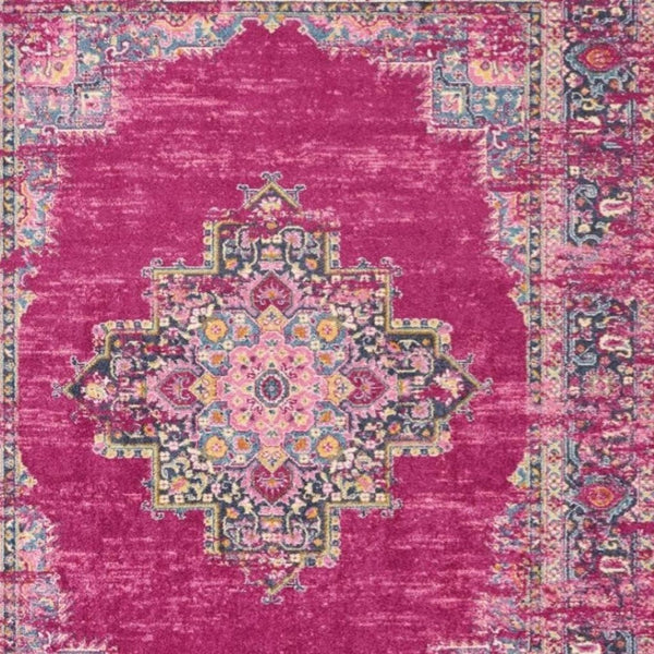 HomeRoots 5' Vibrant Fuchsia and Blue Oriental Distressed Area Rug - Timeless Design for Modern Spaces 8' x 10' 385313