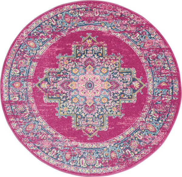 Homeroots 8' Fuchsia Round Power Loom Area Rug  Polypropylene 385314