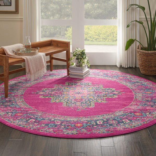 Homeroots 8' Fuchsia Round Power Loom Area Rug  Polypropylene 385314