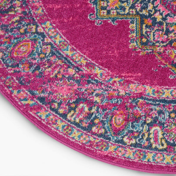 HomeRoots 5' Vibrant Fuchsia and Blue Oriental Distressed Area Rug - Timeless Design for Modern Spaces 8' Round 385314