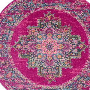 Homeroots 8' Fuchsia Round Power Loom Area Rug  Polypropylene 385314