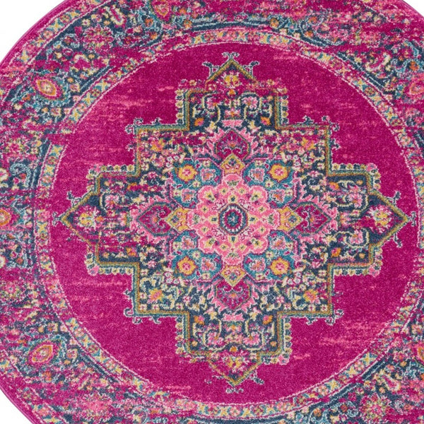 Homeroots 8' Fuchsia Round Power Loom Area Rug  Polypropylene 385314