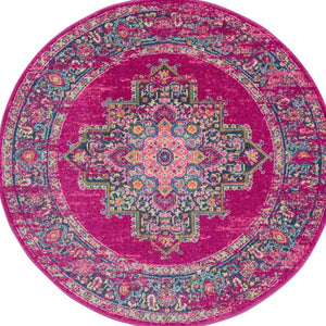 Homeroots 8' Fuchsia Round Power Loom Area Rug  Polypropylene 385314