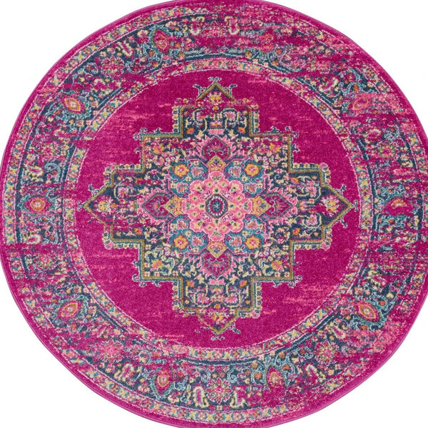 Homeroots 8' Fuchsia Round Power Loom Area Rug  Polypropylene 385314