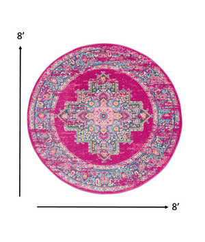 Homeroots 8' Fuchsia Round Power Loom Area Rug  Polypropylene 385314