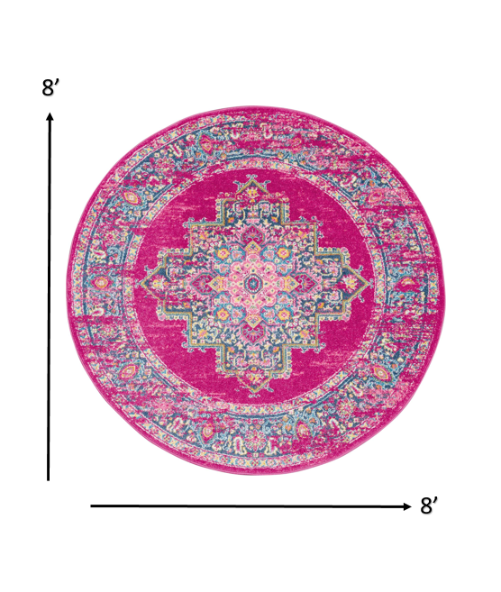 Homeroots 8' Fuchsia Round Power Loom Area Rug  Polypropylene 385314