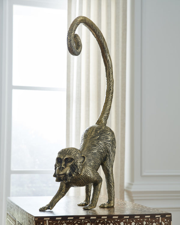 Chelsea House Standing Monkey Antique Brass Metal Sculpture 30.5" Tall — Regal, Lifelike Statement Accent For Home Decor 385318