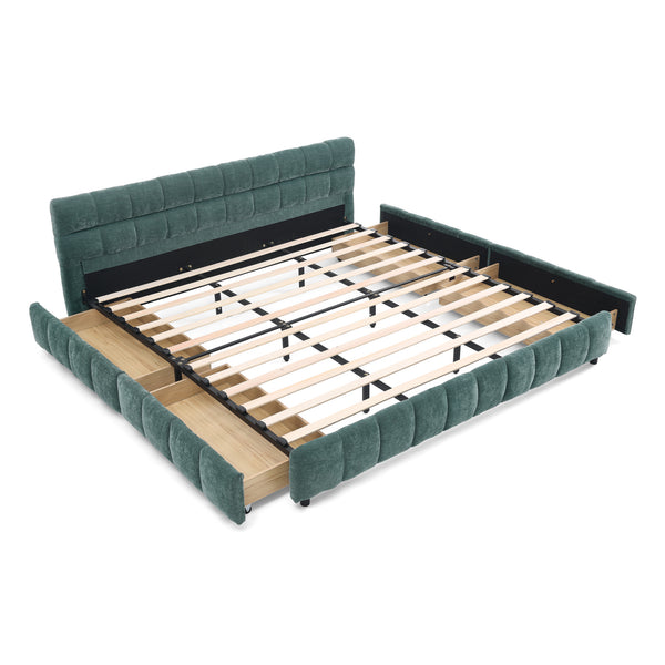 English Elm California King Upholstered Bed Frame With Plush Chenille Fabric, Storage Drawers & Modern Design W487P311314