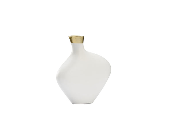Chelsea House Asymmetric Sculptural Vase White With Matte Chalk Finish & Gold Band — 10.5" Gallery Accent Piece 385324