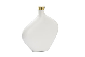 Chelsea House Asymmetric Ceramic Vase White With Gold Band — 14" Sculptural Modern Mantel Accent For Contemporary DéCor 385325