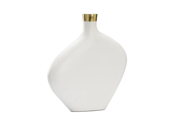 Chelsea House Asymmetric Ceramic Vase White With Gold Band — 14" Sculptural Modern Mantel Accent For Contemporary DéCor 385325