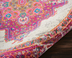 Homeroots 8' Ivory And Fuchsia Distressed Round Oriental Rug - Durable, Stylish, Perfect Focal Point For Any Room! 8' Round Polypropylene 385327