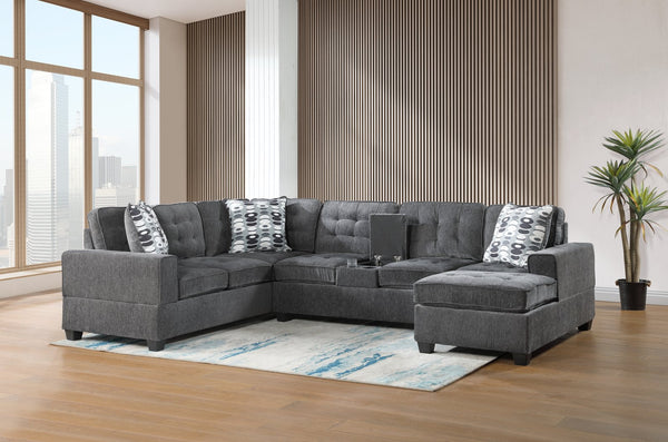 English Elm Oslo Gray Upholstered Sectional Sofa With Cup Holders | Spacious, Modern Comfort For Family Rooms B078S00593