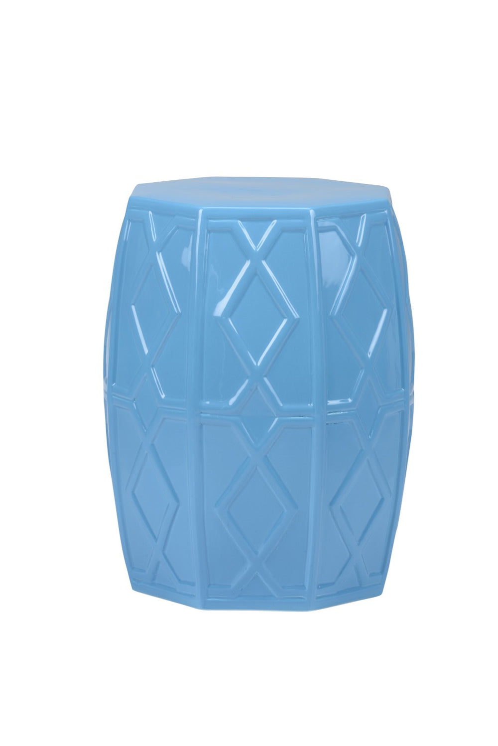 Chelsea House Andreu Ceramic Garden Stool By Shayla Copas - Rich Blue Glaze, Diagonal Motif, Versatile Side Table/Seat (19.5" H) 385332