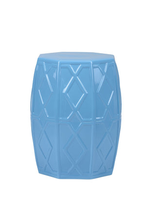 Chelsea House Andreu Ceramic Garden Stool By Shayla Copas - Rich Blue Glaze, Diagonal Motif, Versatile Side Table/Seat (19.5" H) 385332