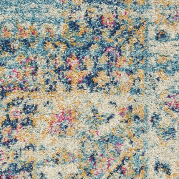 HomeRoots 5' Southwestern Distressed Area Rug in Blue and Ivory - Durable, Rustic Charm for Any Space 5' X 7' Rectangle 385334