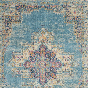 HomeRoots 5' Southwestern Distressed Area Rug in Blue and Ivory - Durable, Rustic Charm for Any Space 5' X 7' Rectangle 385334
