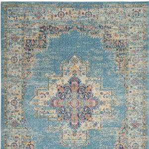 HomeRoots 5' Southwestern Distressed Area Rug in Blue and Ivory - Durable, Rustic Charm for Any Space 5' X 7' Rectangle 385334