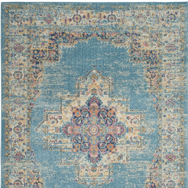 HomeRoots 5' Southwestern Distressed Area Rug in Blue and Ivory - Durable, Rustic Charm for Any Space 5' X 7' Rectangle 385334