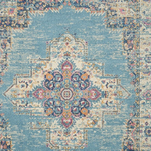 HomeRoots 5' Southwestern Distressed Area Rug in Blue and Ivory - Durable, Rustic Charm for Any Space 7' X 10' Rectangle 385336