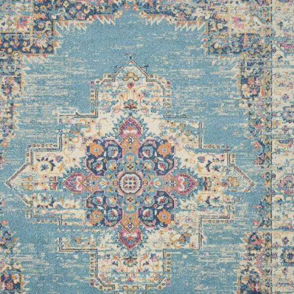 HomeRoots 5' Southwestern Distressed Area Rug in Blue and Ivory - Durable, Rustic Charm for Any Space 7' X 10' Rectangle 385336