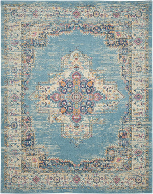 HomeRoots 5' Southwestern Distressed Area Rug in Blue and Ivory - Durable, Rustic Charm for Any Space 7' X 10' Rectangle 385336