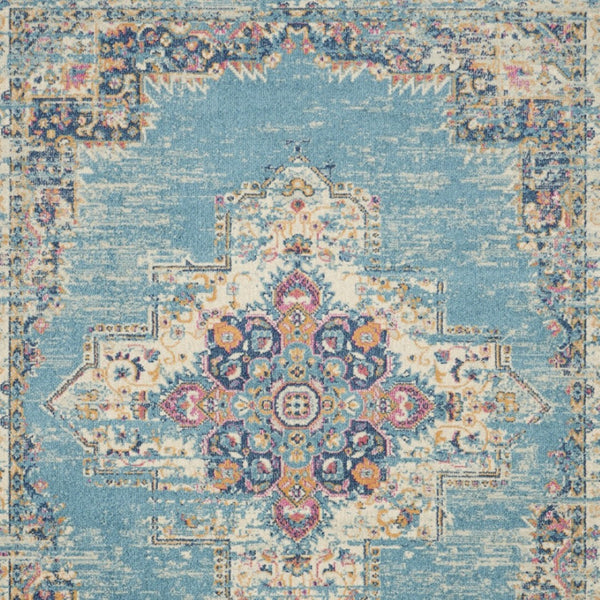 HomeRoots 5' Southwestern Distressed Area Rug in Blue and Ivory - Durable, Rustic Charm for Any Space 8' X 10' Rectangle 385337