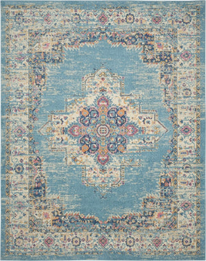 HomeRoots 5' Southwestern Distressed Area Rug in Blue and Ivory - Durable, Rustic Charm for Any Space 8' X 10' Rectangle 385337