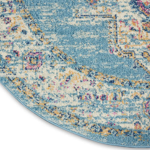 HomeRoots 5' Southwestern Distressed Area Rug in Blue and Ivory - Durable, Rustic Charm for Any Space 8' Round Round 385338