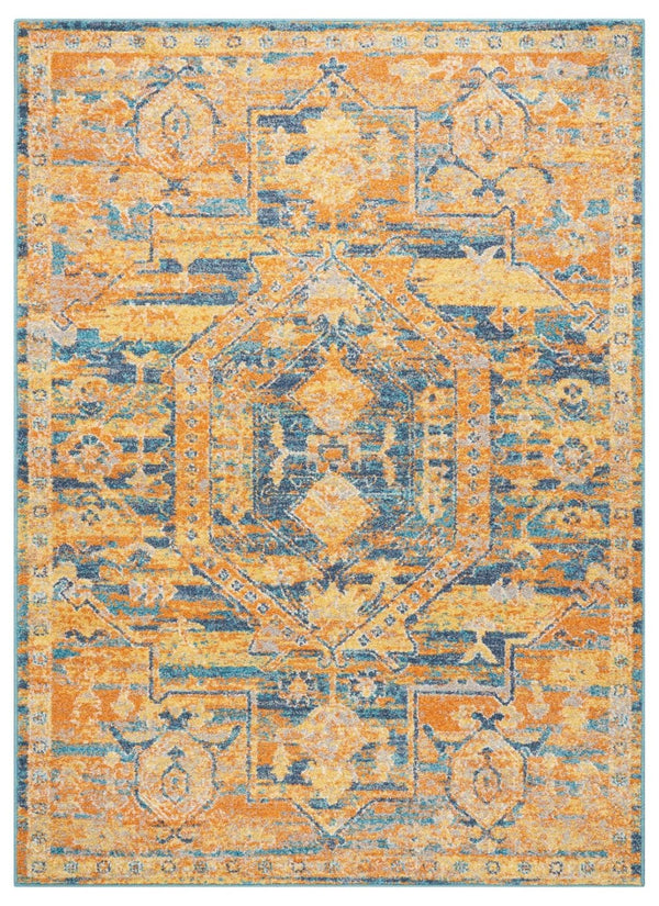 HomeRoots 7' Teal and Gold Medallion Distressed Area Rug – Elevate Your Space with Timeless Elegance and Durability 7?x10? 385344