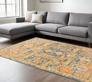 HomeRoots 7' Teal and Gold Medallion Distressed Area Rug – Elevate Your Space with Timeless Elegance and Durability 7?x10? 385344