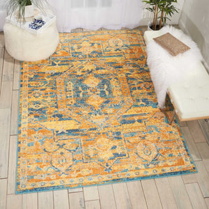 HomeRoots 7' Teal and Gold Medallion Distressed Area Rug – Elevate Your Space with Timeless Elegance and Durability 7?x10? 385344