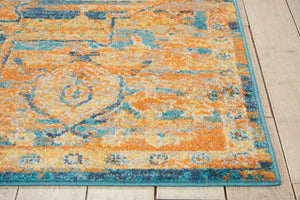 HomeRoots 7' Teal and Gold Medallion Distressed Area Rug – Elevate Your Space with Timeless Elegance and Durability 7?x10? 385344