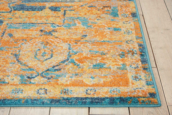 HomeRoots 7' Teal and Gold Medallion Distressed Area Rug – Elevate Your Space with Timeless Elegance and Durability 7?x10? 385344