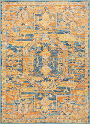 HomeRoots 7' Teal and Gold Medallion Distressed Area Rug – Elevate Your Space with Timeless Elegance and Durability 7?x10? 385344