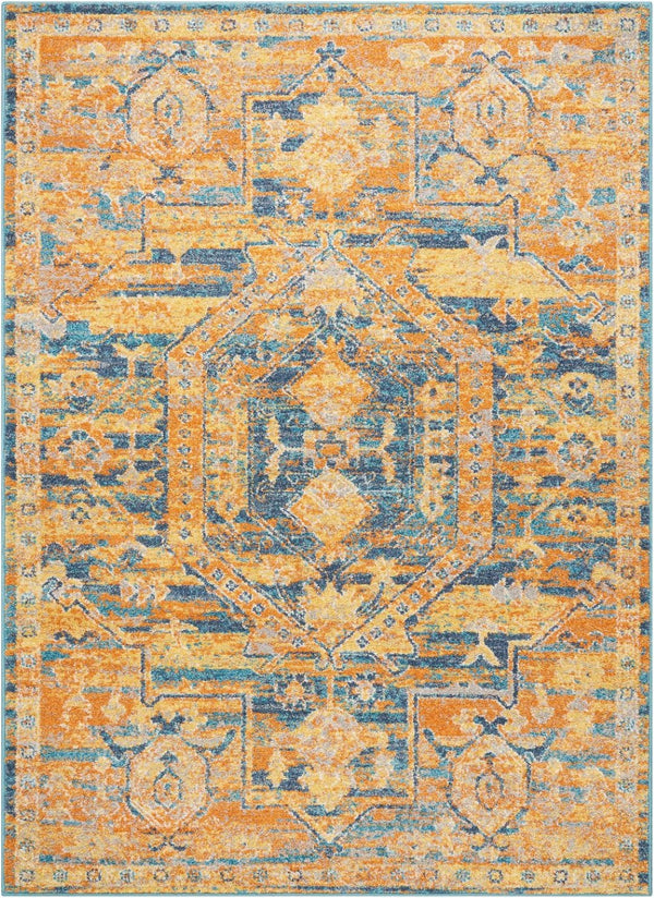 HomeRoots 7' Teal and Gold Medallion Distressed Area Rug – Elevate Your Space with Timeless Elegance and Durability 7?x10? 385344