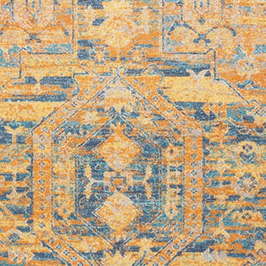 HomeRoots 7' Teal and Gold Medallion Distressed Area Rug – Elevate Your Space with Timeless Elegance and Durability 7?x10? 385344
