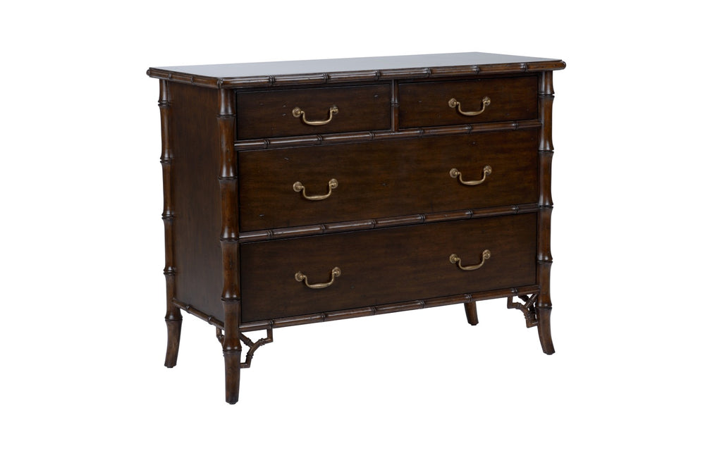 Chelsea House Sheraton Bamboo Chest With 4 Drawers, Warm Brown Finish, Bamboo-Trim Detail For Coastal & Classic Homes 385346