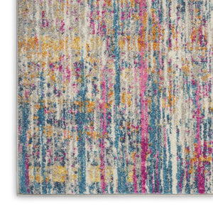 HomeRoots 5' Abstract Area Rug in Ivory and Blue - Modern Elegance for Living Rooms, Bedrooms & Offices 5' x 7' 385352