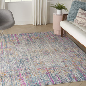 HomeRoots 5' Abstract Area Rug in Ivory and Blue - Modern Elegance for Living Rooms, Bedrooms & Offices 5' x 7' 385352