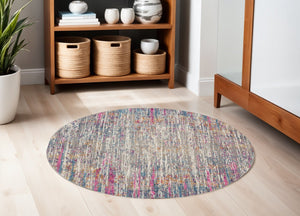 HomeRoots 5' Abstract Area Rug in Ivory and Blue - Modern Elegance for Living Rooms, Bedrooms & Offices 5' Round 385353