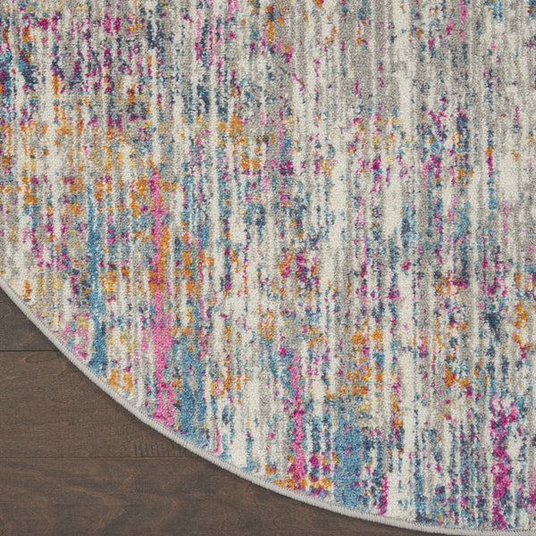 Homeroots 5' Abstract Round Rug In Ivory And Blue - Durable, Stylish, And Perfect For Any Contemporary Space 5' Round Polypropylene 385353